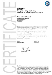 Certification document for the TÜV CARAT program in accordance in accordance with the principles of ISO 17025 CARAT 2025/2026 Certificate in accordance with ISO 17025